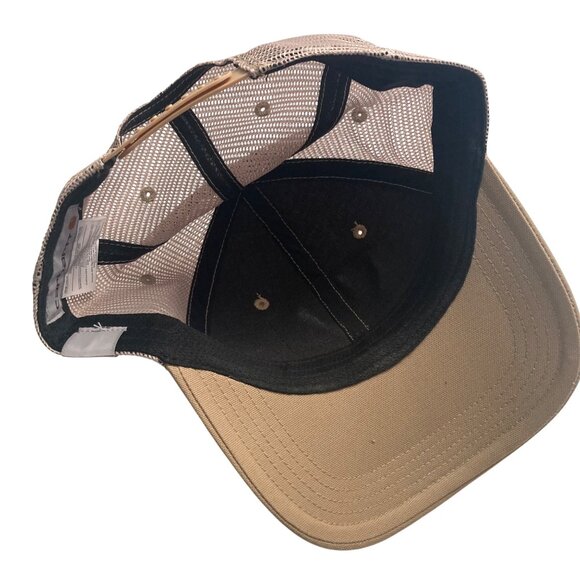 Carhartt Khaki Mesh Snapback Trucker Hat Logo Patch Cotton Blend Beige Black Cap - Picture 8 of 10